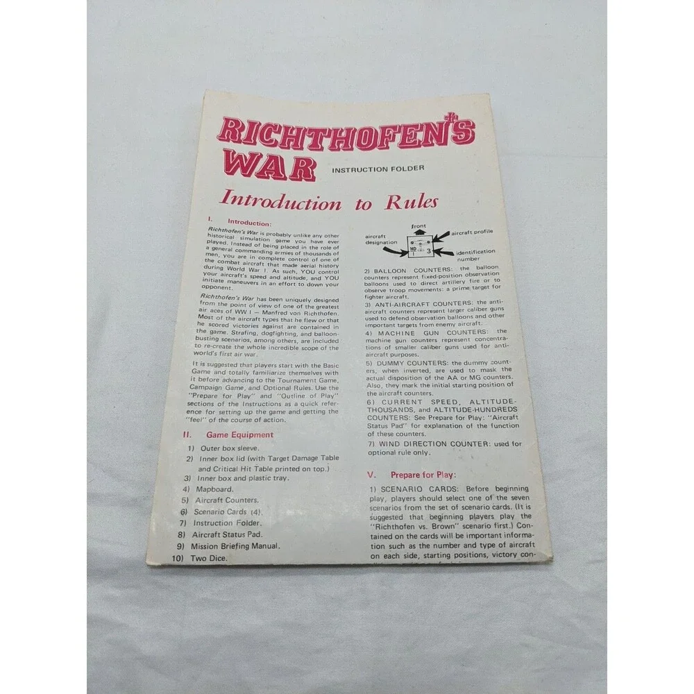 Vintage Avalon Hill Richthofens War The Air War 1916-1918 Bookcase Board Game
